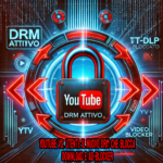 DALL·E 2025 03 23 12.06.08 A visually striking digital illustration featuring the YouTube logo with a padlock icon symbolizing DRM protection. The design includes red arrows po