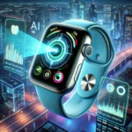 DALL·E 2025 03 25 17.41.13 A futuristic Apple Watch with a built in camera and an AI interface analyzing objects in real time. The watch display is vibrant showcasing a hologra